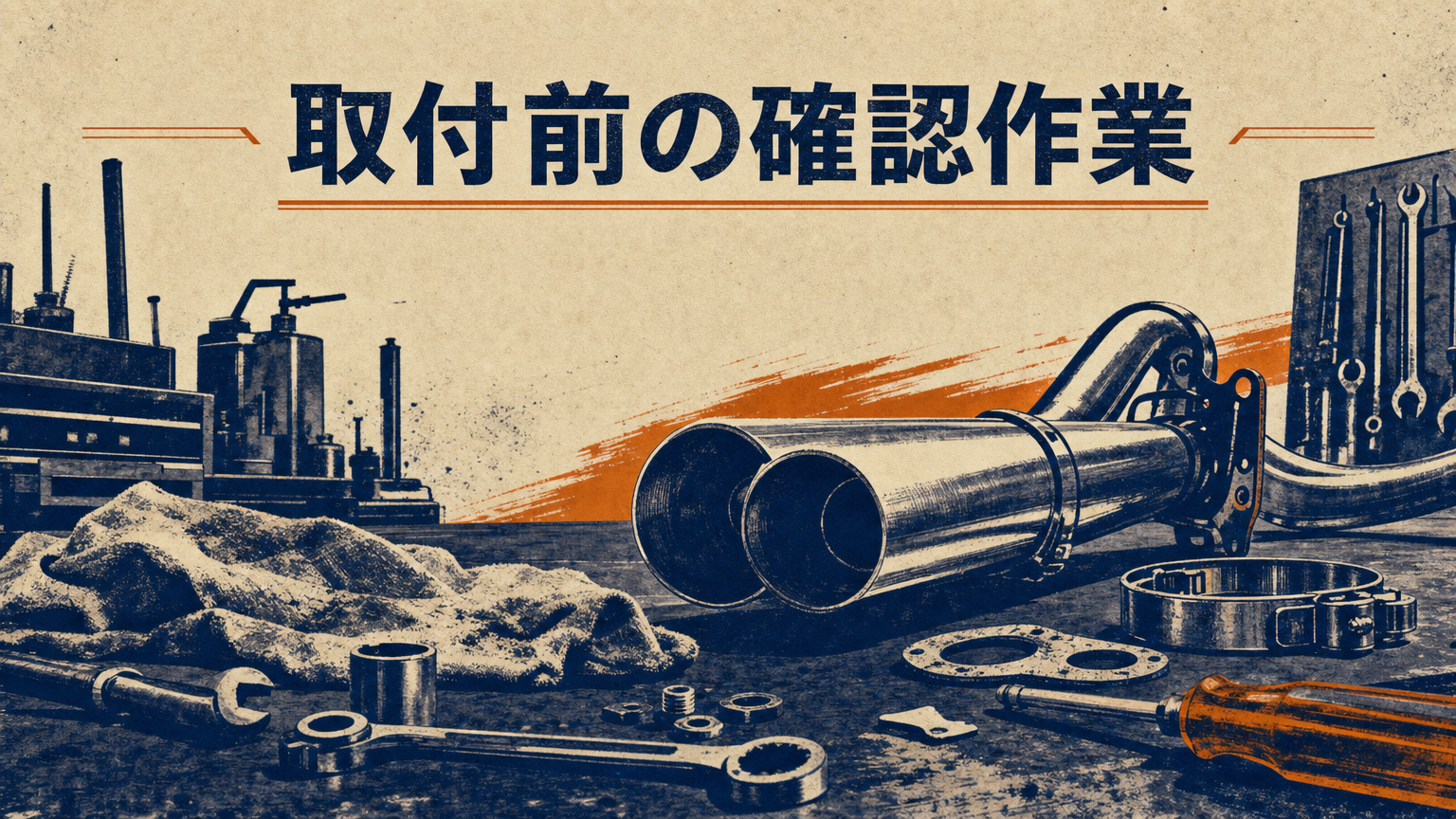 ガレージ内でスリップオンマフラーを取り付け確認している作業のコンセプトビジュアル