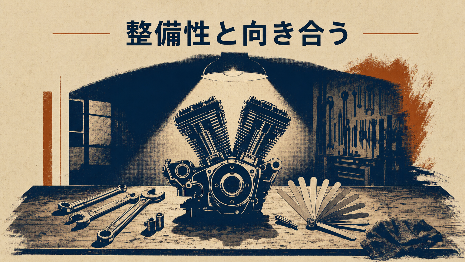 ガレージで工具を手にメカニックがエンジン周りを点検しているコンセプトビジュアル